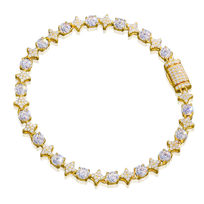 925 Silver Moissanite Gold Finish 7mm Star Tennis Bracelet TQB0132