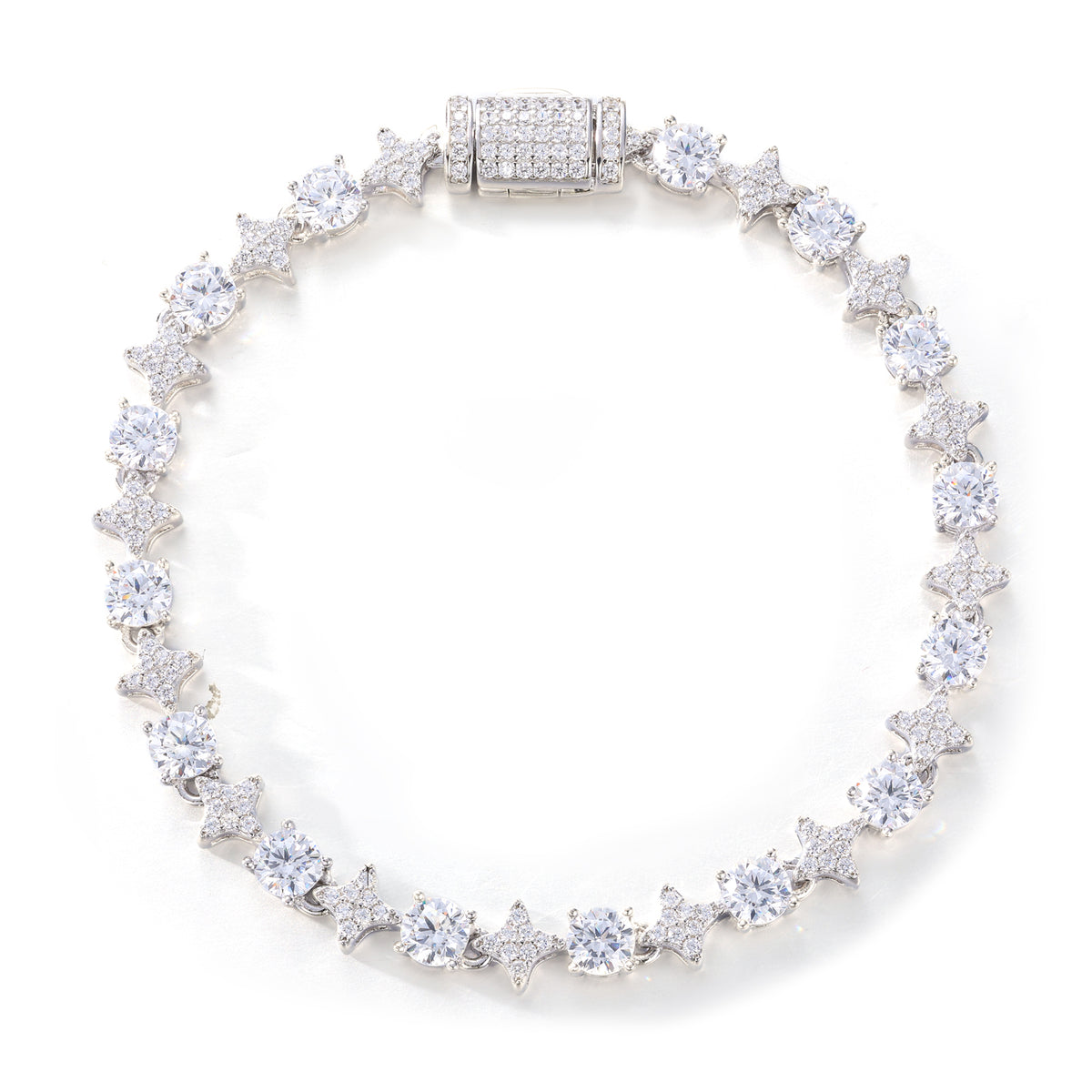 925 Silver Moissanite Gold Finish 7mm Star Tennis Bracelet TQB0132