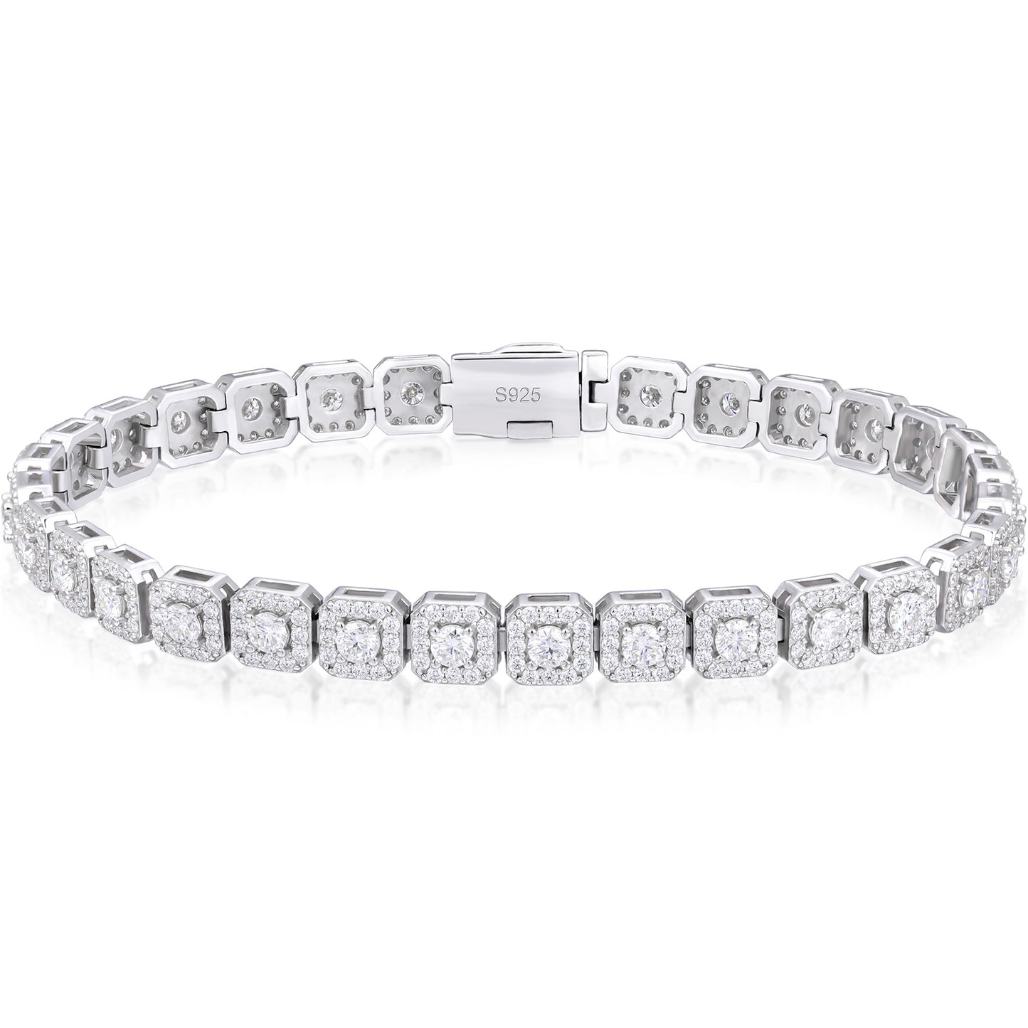 925 Silver Moissanite Square Halo Tennis Bracelet TQB0242