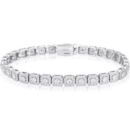 925 Silver Moissanite Square Halo Tennis Bracelet TQB0242