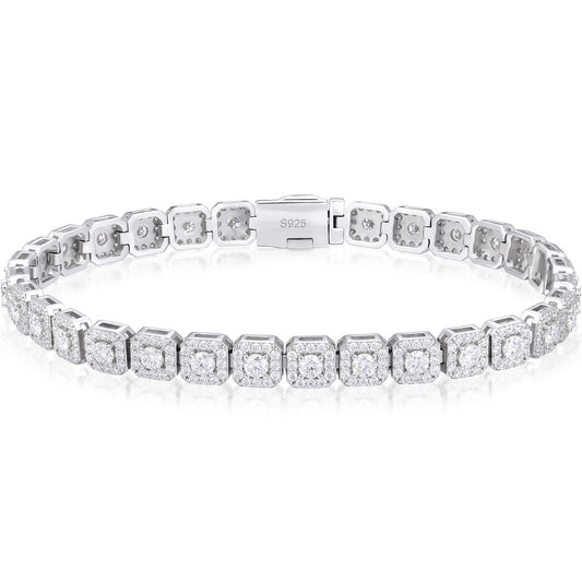 925 Silver Moissanite Square Halo Tennis Bracelet TQB0242