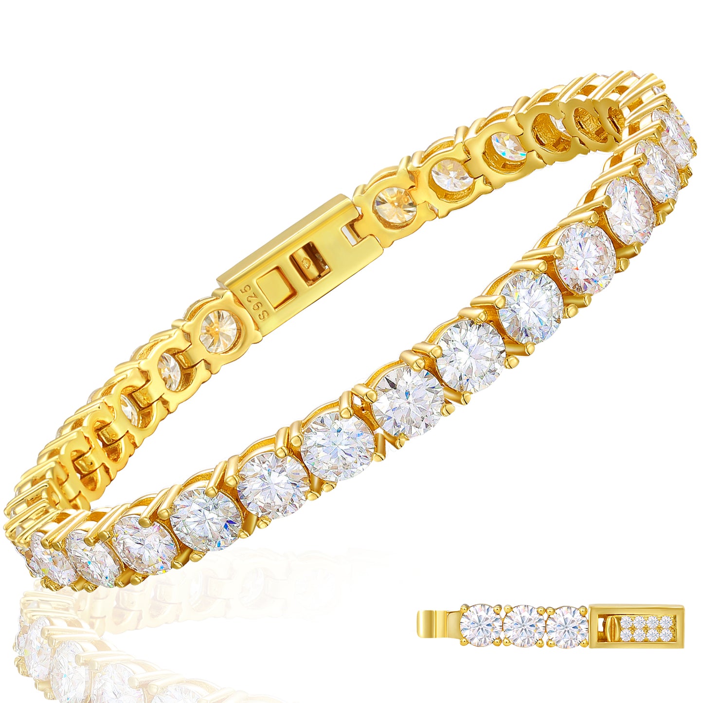 925 Silver Moissanite Gold Finish Tennis Bracelet 3mm 4mm 5mm TQB0304