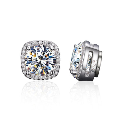 925 Silver Moissanite Square Cushion Halo Stud Earrings TQE0207