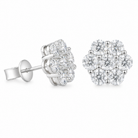 925 Silver Moissanite Seven Stone Floral Cluster Stud Earrings TQE0266