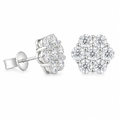 925 Silver Moissanite Seven Stone Floral Cluster Stud Earrings TQE0266