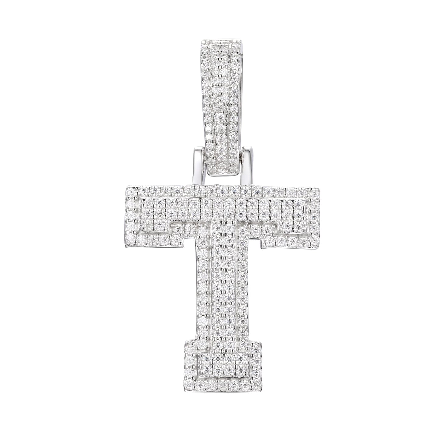 925 Silver Moissanite Iced Out Personalized A to Z Initial Pendant TQP0622