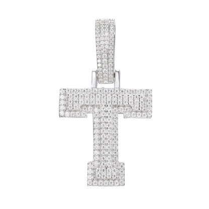 925 Silver Moissanite Iced Out Personalized A to Z Initial Pendant TQP0622