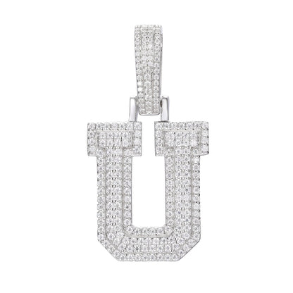 925 Silver Moissanite Iced Out Personalized A to Z Initial Pendant TQP0622