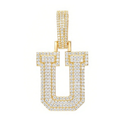 925 Silver Moissanite Iced Out Personalized A to Z Initial Pendant TQP0622