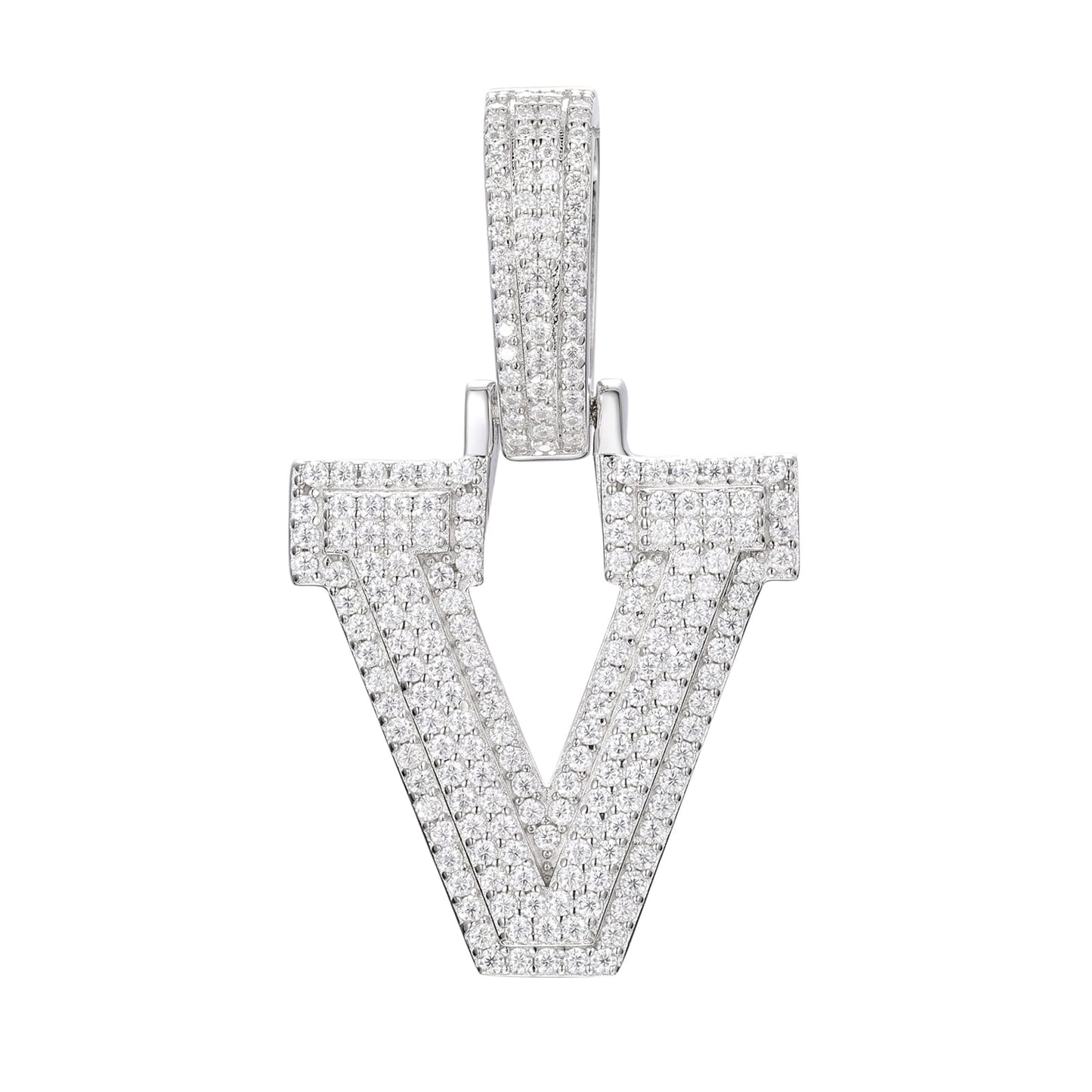 925 Silver Moissanite Iced Out Personalized A to Z Initial Pendant TQP0622