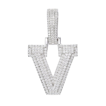 925 Silver Moissanite Iced Out Personalized A to Z Initial Pendant TQP0622