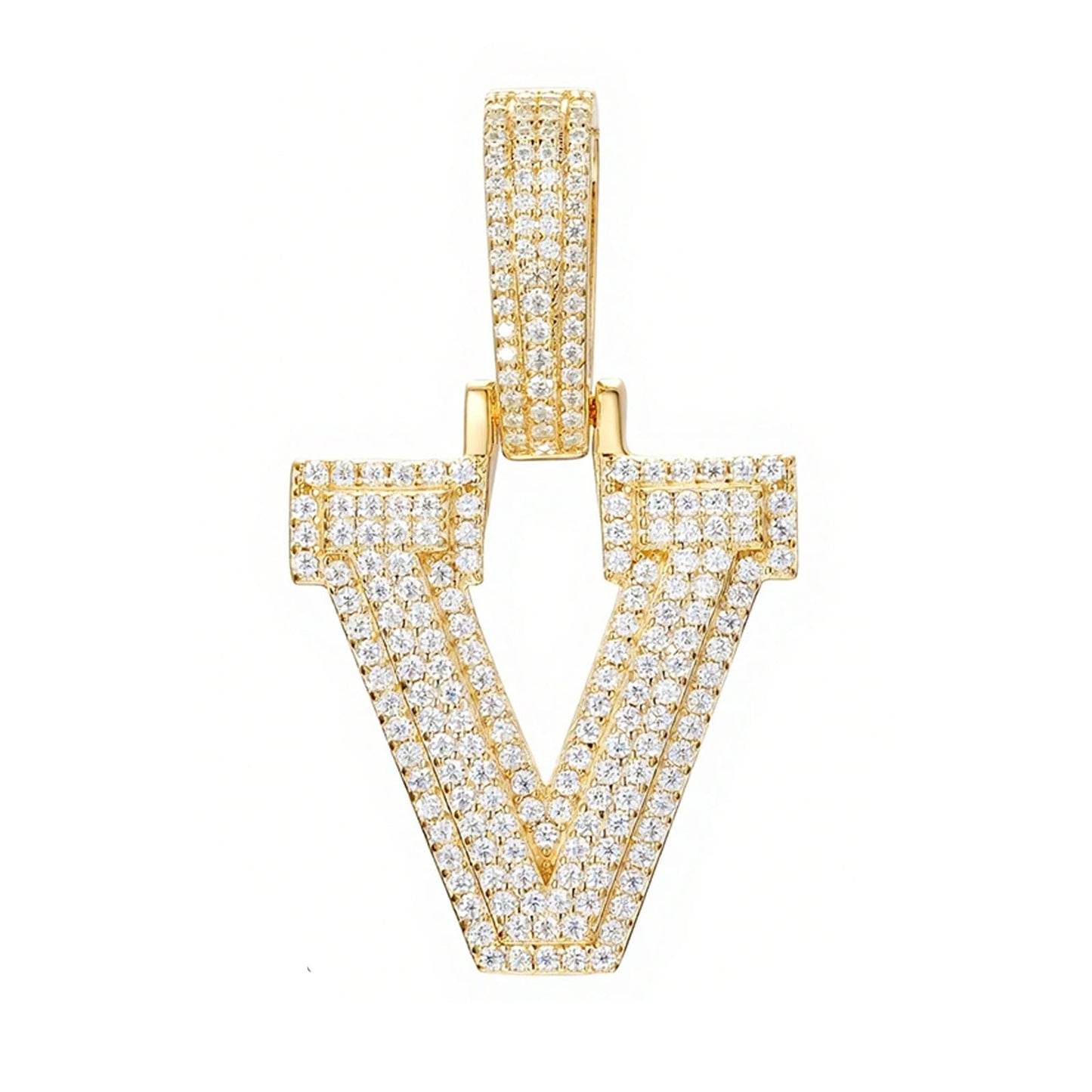 925 Silver Moissanite Iced Out Personalized A to Z Initial Pendant TQP0622