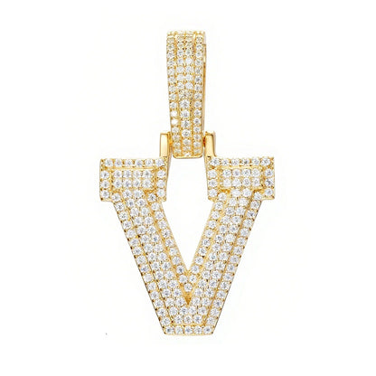 925 Silver Moissanite Iced Out Personalized A to Z Initial Pendant TQP0622