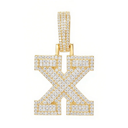 925 Silver Moissanite Iced Out Personalized A to Z Initial Pendant TQP0622