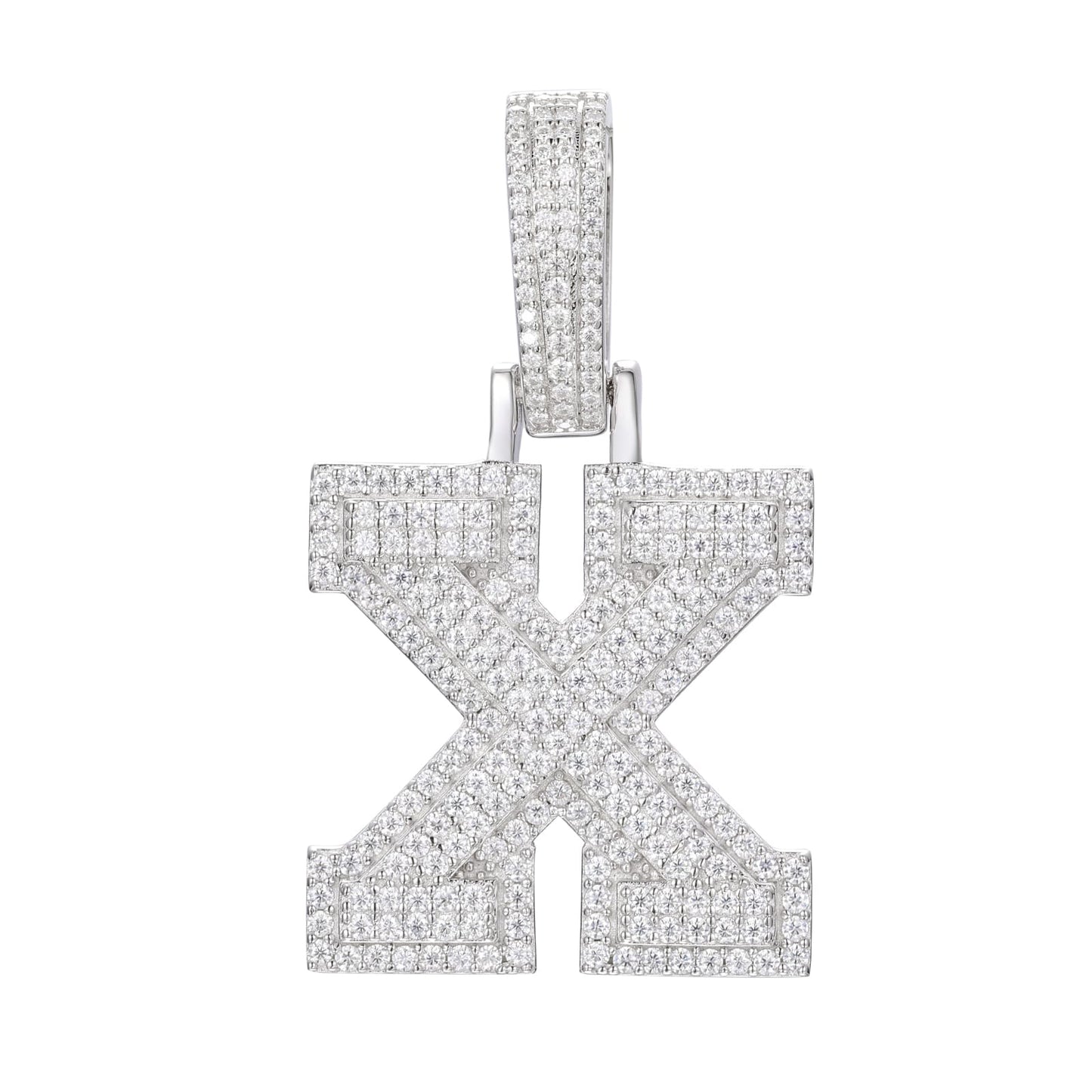 925 Silver Moissanite Iced Out Personalized A to Z Initial Pendant TQP0622