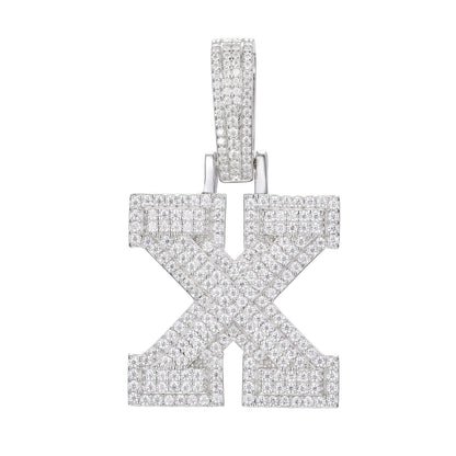 925 Silver Moissanite Iced Out Personalized A to Z Initial Pendant TQP0622