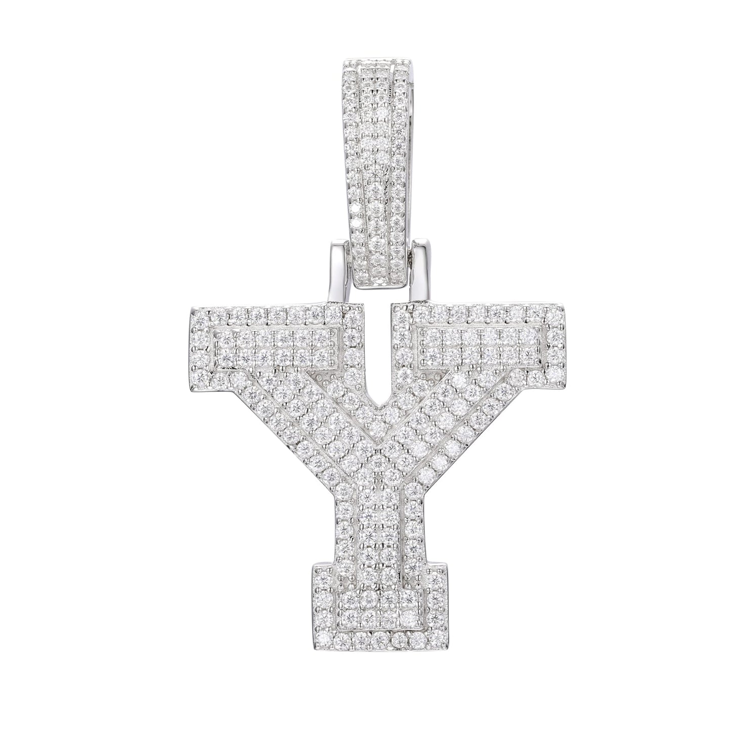 925 Silver Moissanite Iced Out Personalized A to Z Initial Pendant TQP0622