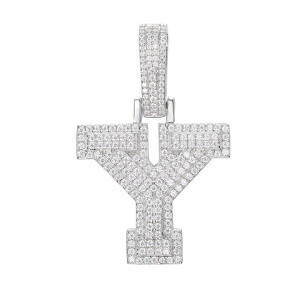 925 Silver Moissanite Iced Out Personalized A to Z Initial Pendant TQP0622