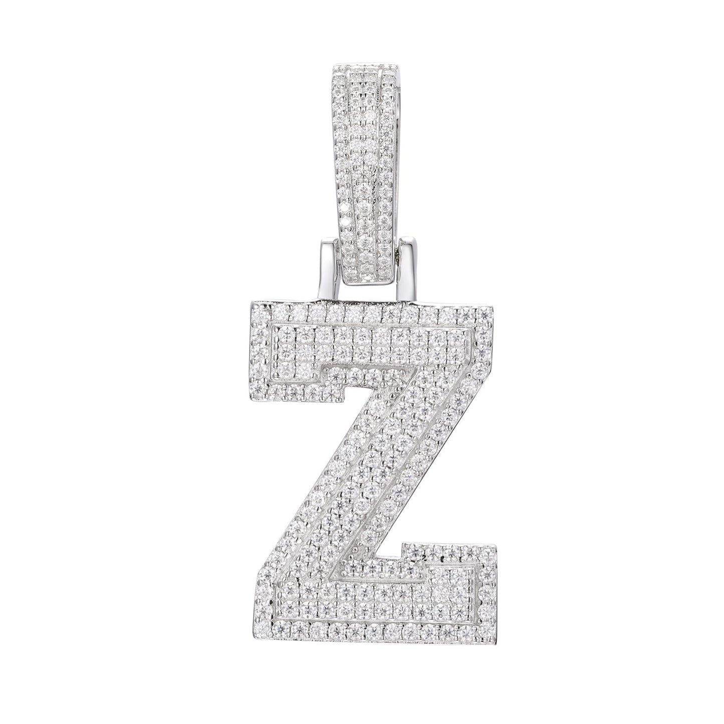 925 Silver Moissanite Iced Out Personalized A to Z Initial Pendant TQP0622