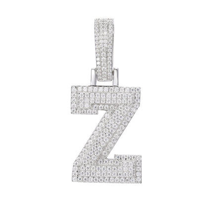 925 Silver Moissanite Iced Out Personalized A to Z Initial Pendant TQP0622