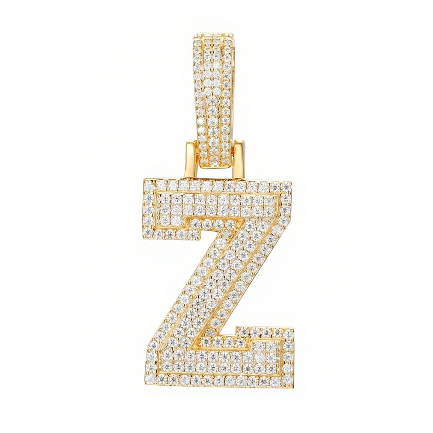 925 Silver Moissanite Iced Out Personalized A to Z Initial Pendant TQP0622