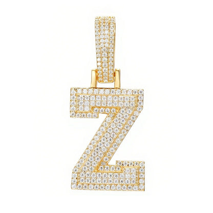 925 Silver Moissanite Iced Out Personalized A to Z Initial Pendant TQP0622