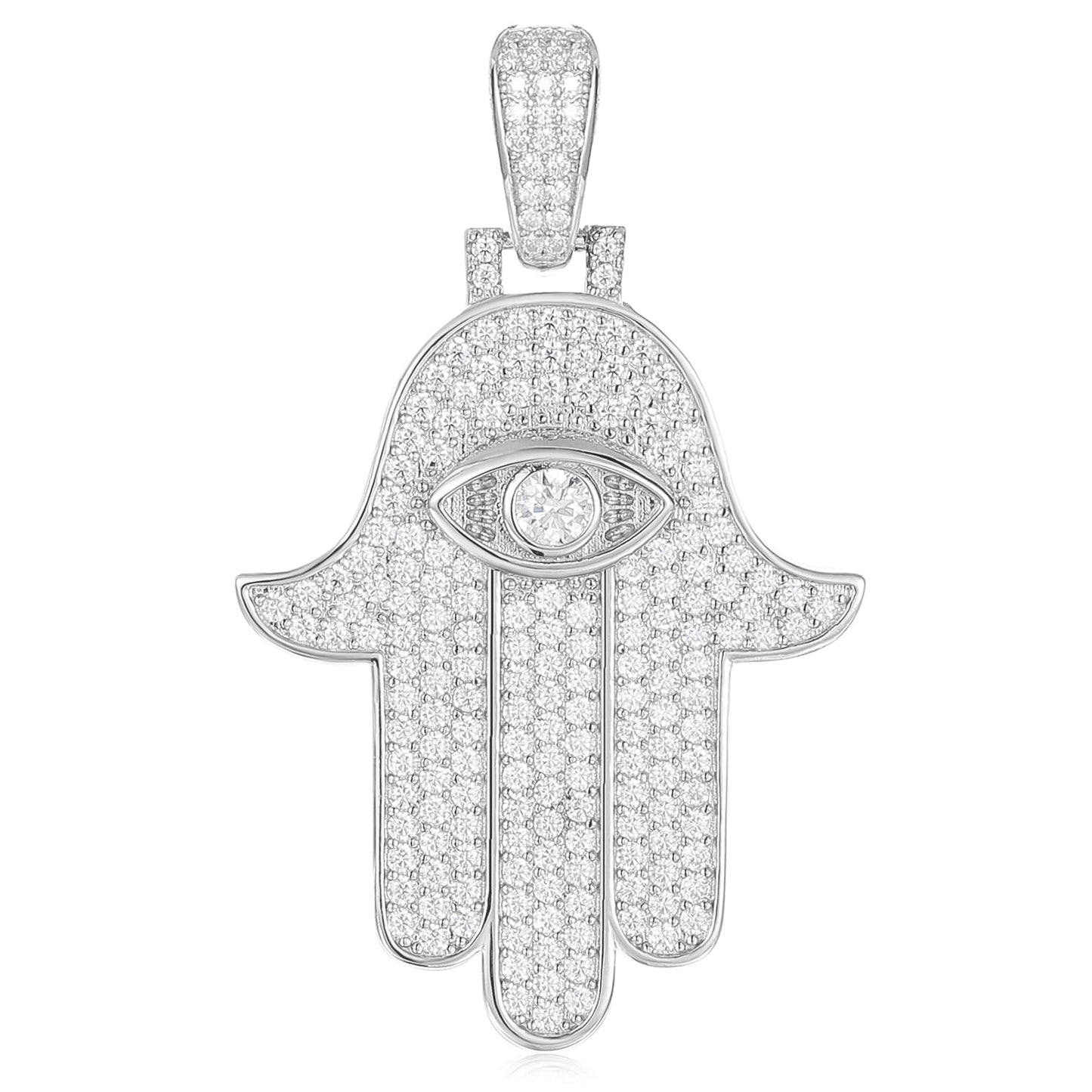 925 Silver Moissanite Iced Out Hamsa Hand Pendant TQP0191
