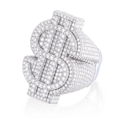 925 Silver Moissanite Dollar Sign Statement Ring for Men TQR0066