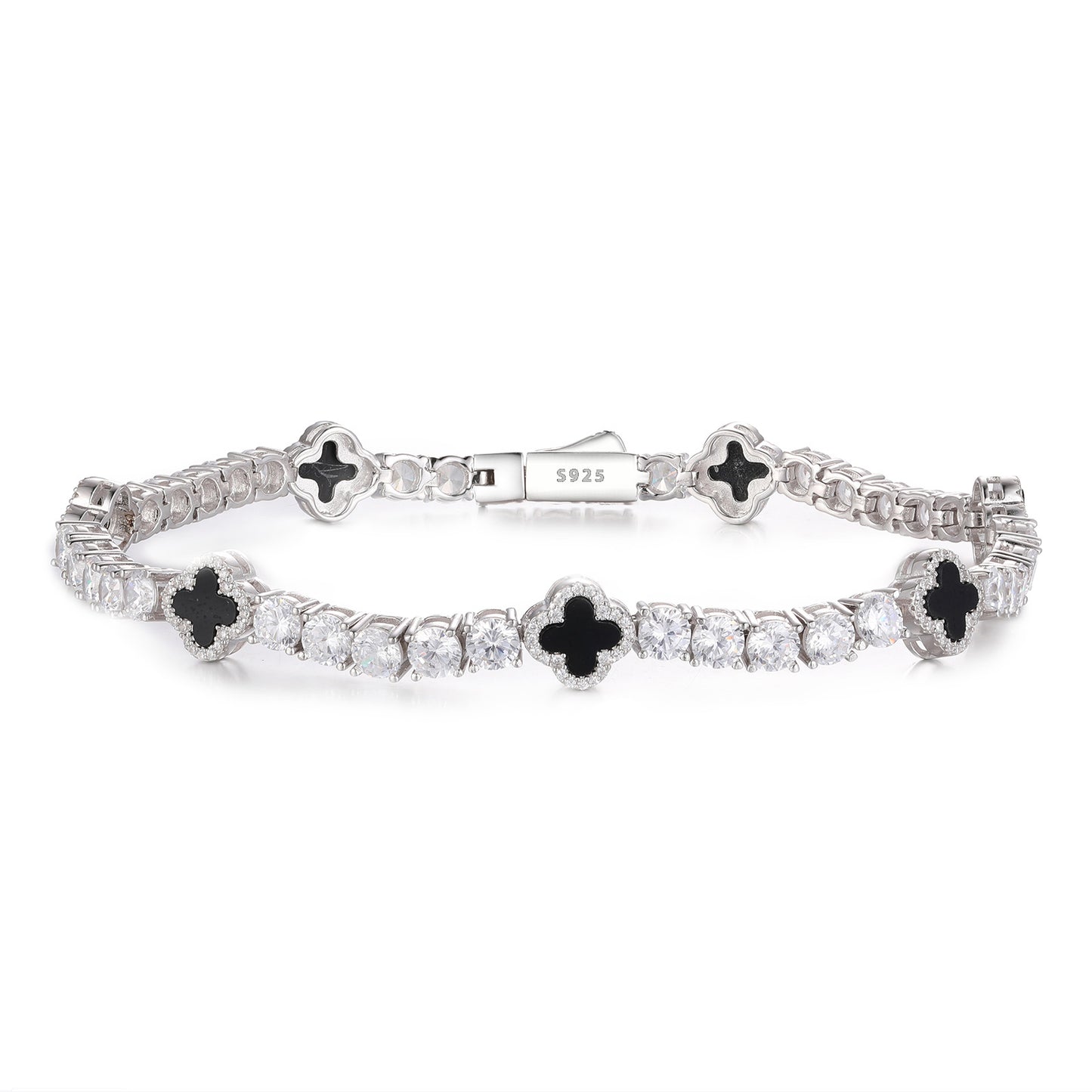 925 Silver Moissanite Black Clover Tennis Bracelet TQB0163