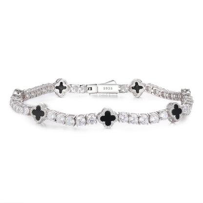 925 Silver Moissanite Black Clover Tennis Bracelet TQB0163