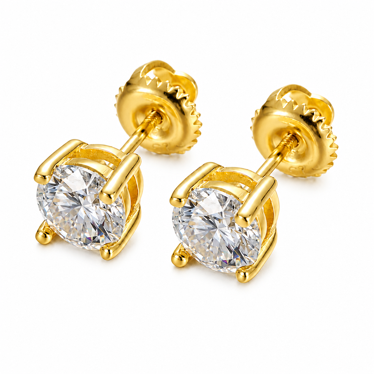 925 Silver Moissanite Round Cut Basket Set Screw Back Stud Earrings TQE0021