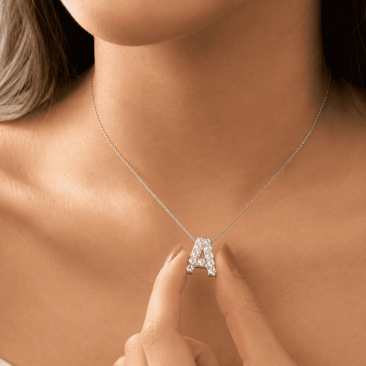 Petite Moissanite Initial Necklace A to Z TQP0398
