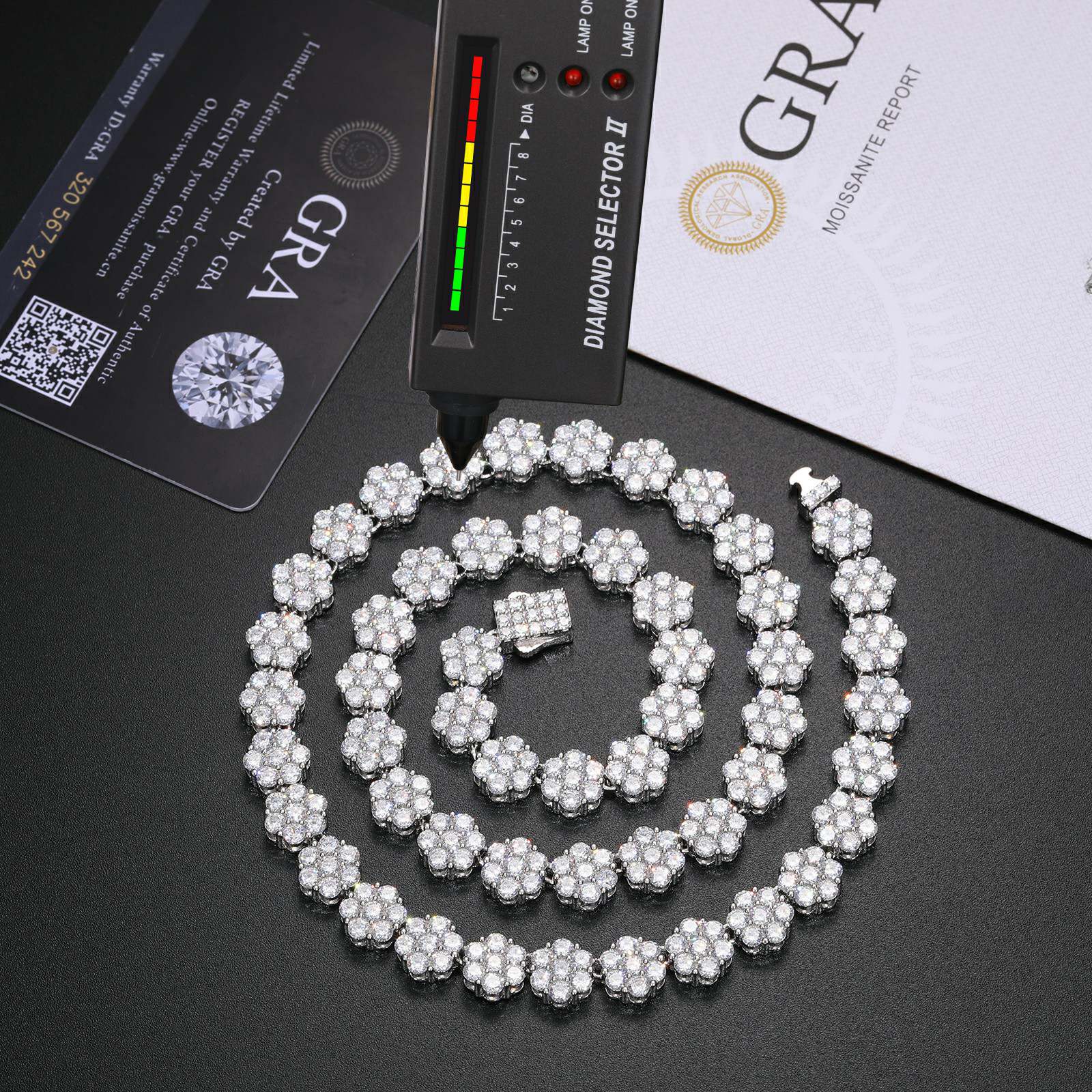 moissanite-flower-link-chain-pass-diamond-tester