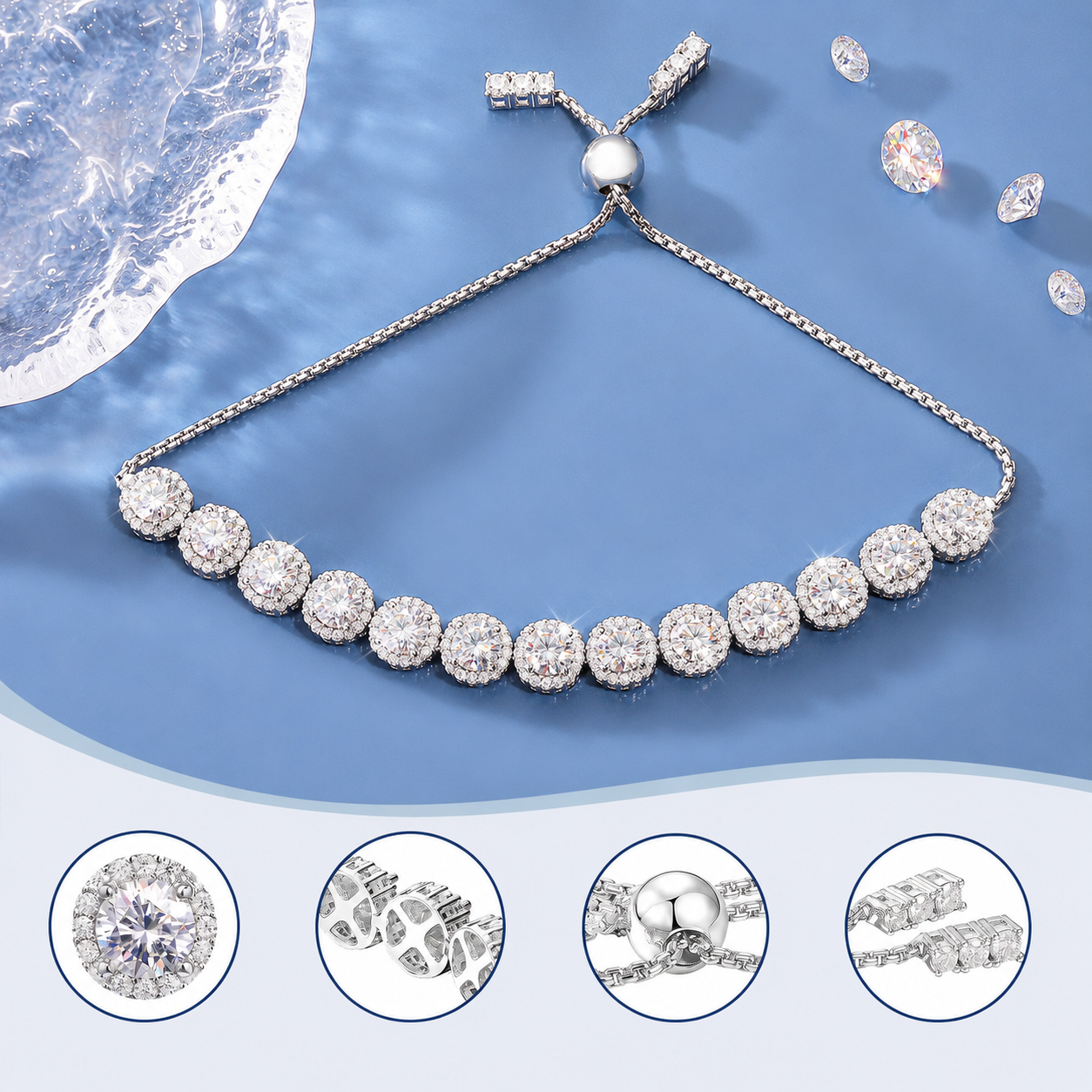 925 Silver Moissanite Gold Finish Adjustable Tennis Bracelet 3.5mm 5mm for Women TQB0332