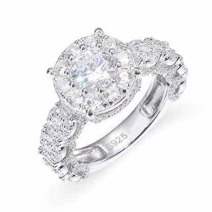 925 Silver Moissanite Round Halo Link Ring TQR0316
