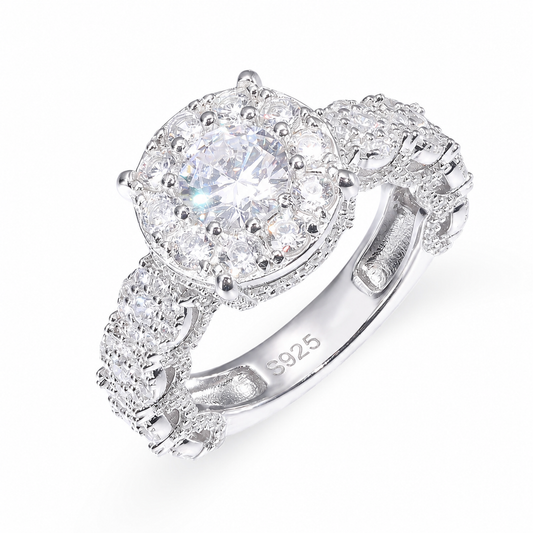 925 Silver Moissanite Round Halo Link Ring TQR0316